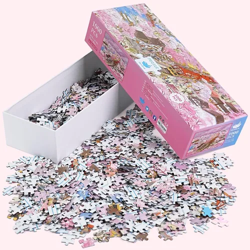 Miniatura 9 de MOMIBOOK Rompecabezas de 1000 piezas para adultos, rompecabezas de Arashiyama Sakura Tour, imagen de pintura, flor de cerezo, difícil, desafiante