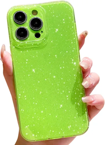 OWLSTAR Bonita funda con purpurina para iPhone 12 Pro de 6.1 pulgadas, funda protectora delgada y brillante para mujeres y niñas (verde brillante)