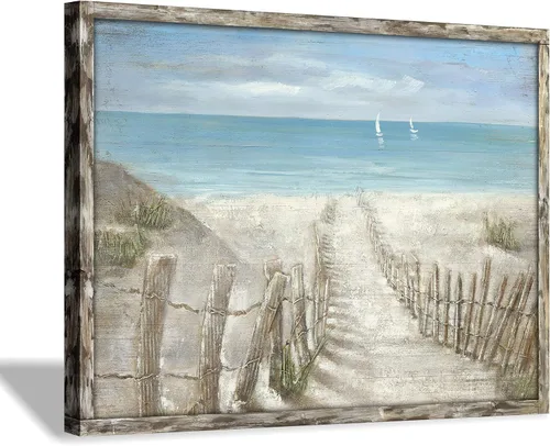Miniatura 22 de Hardy Gallery Lienzo impreso con diseño de camino de playa: lienzo con imagen del océano costero, arte de pared tamaño pequeño para baño
