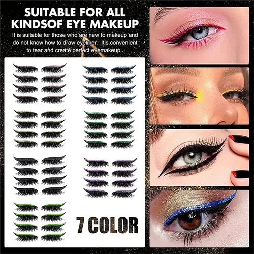 Miniatura 3 de Pestañas postizas, delineador de ojos reutilizables y calcomanías de pestañas de 7 colores, impermeables, fáciles de poner y quitar, pestañas
