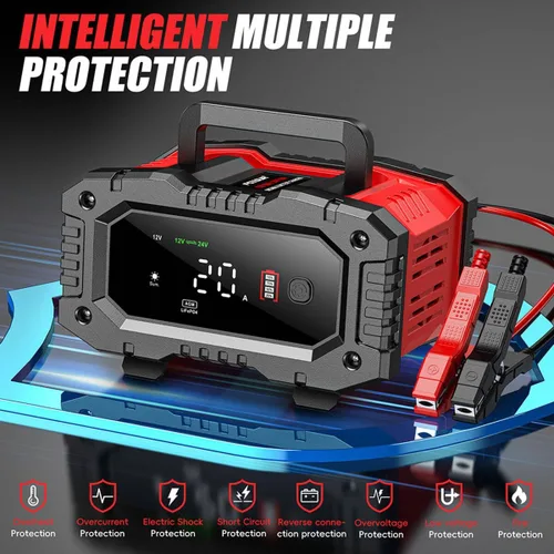 Miniatura 7 de Cargador de Batería de Automóvil 20 Amperios, 12V 24V LiFePO4 Ácido de Plomo Mantenedor de Batería Inteligente Automático, Cargador de Goteo