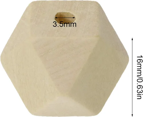 Miniatura 2 de Penta Angel 100 cuentas de madera geométricas facetadas sin pintar de 0.630 in/0.63 pulgadas, cuentas espaciadoras de madera sin terminar