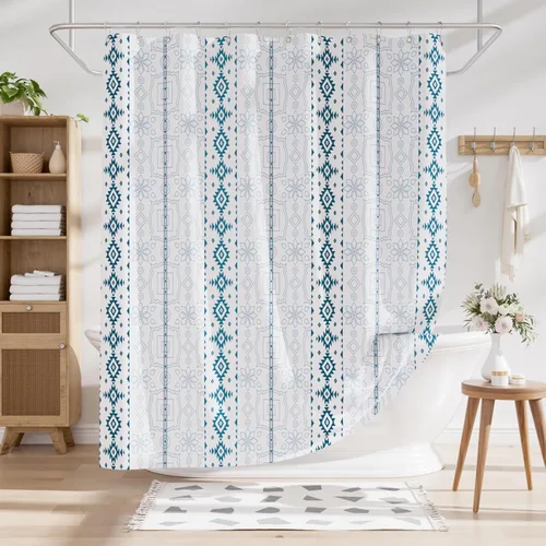 Miniatura 41 de AmazerBath Cortina de ducha floral, juego de cortinas de ducha lavables de tela con 12 ganchos para cortina de ducha, cortinas de ducha de tela C