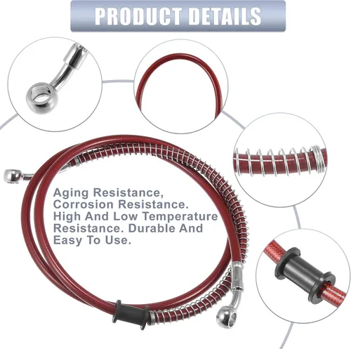 Miniatura 3 de Motoforti 51.18 pulgadas de longitud 0.394 in ID motocicleta línea de freno hidráulico tubo de manguera de aceite de acero inoxidable trenzado cable