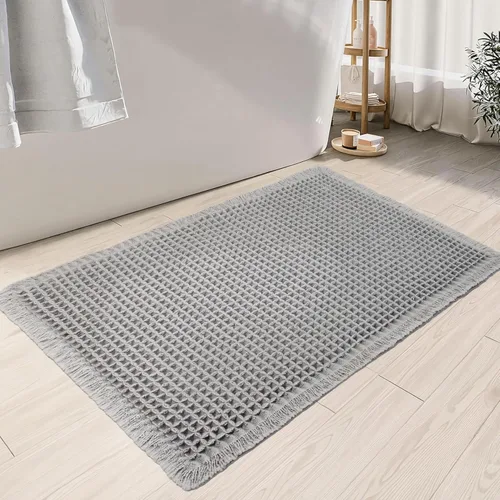 Miniatura 9 de KOEXM Tapete de baño mejorado con diseño de gofre, súper absorbente, antideslizante, bohemio, lavable a máquina, con borlas, parte trasera de goma