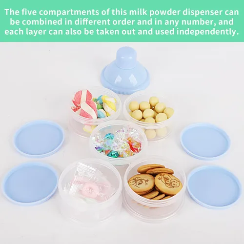 Miniatura 4 de Dispensador de leche en polvo para bebés, 2 unidades, de 5 capas, ollas de leche en polvo, dispensador de fórmula, dispensador portátil de fórmula