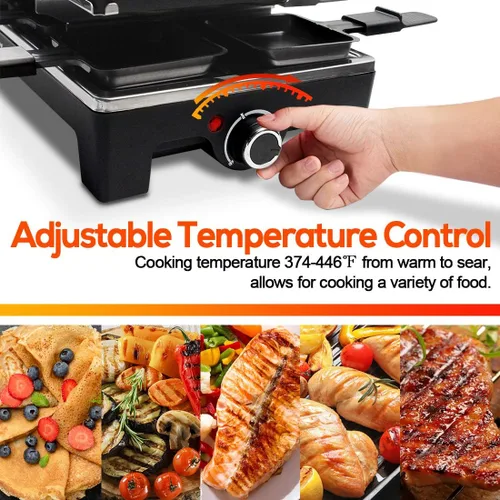 Miniatura 4 de CUSIMAX Raclette Grill Mesa de parrilla eléctrica, portátil 2 en 1 parrilla coreana de interior y queso Ractlette, placa reversible antiadherente