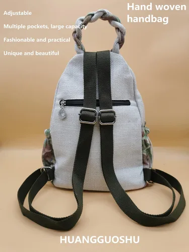 Miniatura 78 de HUANGGUOSHU Mochila de algodón tejida de algodón bohemio con bordado de lona estilo bohemio con múltiples bolsillos retro linda mochila cartera