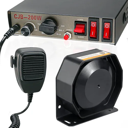 Miniatura 9 de Sistema PA de sirena de emergencia de advertencia policial de 12 V, 200 W, 9 tonos [altavoz de diseño de 180°] [125-135 dB] [micrófono de mano]