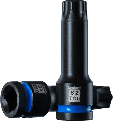 Miniatura 9 de Toolant Juego de enchufes de brocas de impacto Torx T27 2 piezas, 1/2" de acero S2, enchufes de estrella de aire, brocas de alto impacto largas