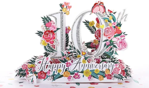 Miniatura 5 de iGifts And Cards Tarjeta de Felicitación Emergente 3D del Feliz 10º Aniversario Hito - Pareja Perfecta, Matrimonio, Boda, Elegante, Almas Gemelas
