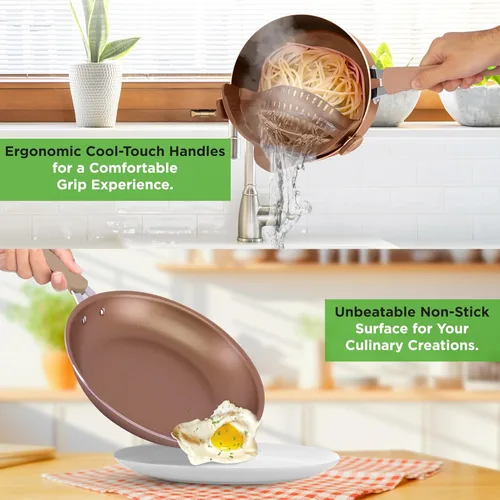 Miniatura 4 de NutriChef Juego de ollas y sartenes antiadherentes de 14 piezas, juego de utensilios de cocina de inducción, sin PFAS para todas las estufas, Dorado