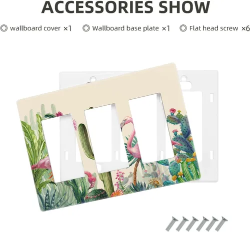 Miniatura 213 de Cubiertas de placa de pared de 3 gang con interruptor de luz de triple palanca, en negro y dorado con esplendor de oro rosa, estampado floral
