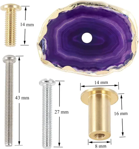 Miniatura 4 de Rockcloud Pomos de ágata morada para cajón, tiradores para armario de aparador, rebanada teñida con pomos de borde chapados en oro para decoración