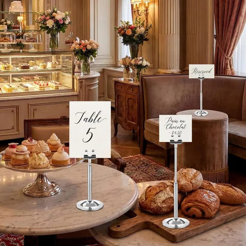 Miniatura 7 de Kathfly Juego de 12 soportes para números de mesa, ajustables, de metal, con clip de arpa, soporte de tarjeta desmontable para bodas, cumpleaños