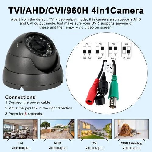 Miniatura 2 de Anpviz Cámara CCTV analógica 1080P HD 4 en 1 (TVI/AHD/CVI/960H CVBS), 4X enfoque manual/zoom cámara analógica 0.110-0.472 in lente varifocal, 36