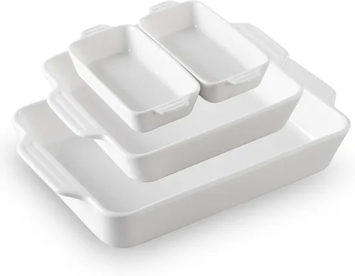 Miniatura 10 de Sweejar Juego de 4 cazuelas para horno, utensilios de cerámica para hornear, platos rectangulares para hornear con asas, sartenes para lasaña