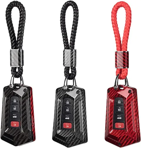 Miniatura 5 de Funda para llavero de coche para Toyota 86 GT86 Avalon C-HR Camry Corolla Highlander Prado Prius RAV4 carcasa de fibra de carbono, Negro / rojo +