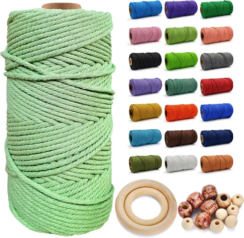 Miniatura 62 de Cuerda de Algodón 8mm x 20 Yardas - Cuerda de Macramé Natural Sin Blanquear - Cuerda de Algodón Trenzada de 3 Hilos para Colgar en la Pared, Blanco