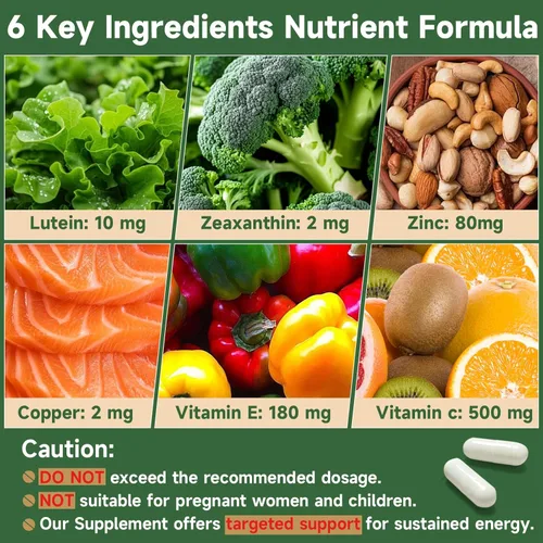 Miniatura 4 de Suplemento de vitaminas y minerales para los ojos, apoyo para la visión, 90 cápsulas con luteína y zeaxantina, vitamina C E, zinc cobre, suplementos