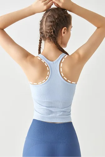 Miniatura 2 de sphinx cat - Camiseta corta de entrenamiento para mujer, camiseta sin mangas, acanalada, con espalda cruzada y brasier integrado