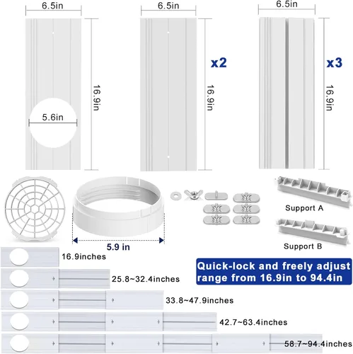 Miniatura 7 de Kit de ventilación de puerta de aire acondicionado portátil, kit de sellado de ventilación de ventana de CA adecuado para manguera de escape de CA