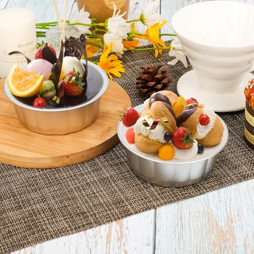 Miniatura 6 de Beasea Ramequines con tapas, 8oz 50 unidades de tazas de aluminio desechables para hornear, tazas de papel de aluminio plateado para creme brulee