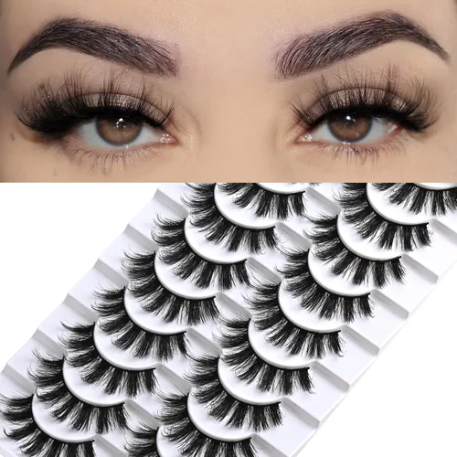 FARRED - Pestañas postizas esponjosas de aspecto natural, pestañas cortas y finas, tiras de pestañas de 16mm, 10 pares, paquete de pestañas con