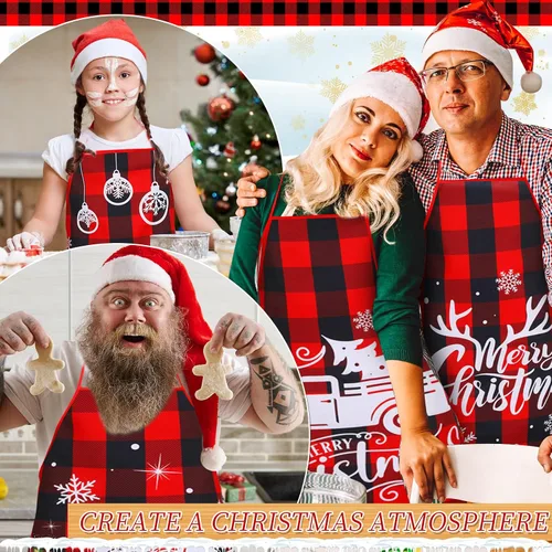 Miniatura 7 de 8 delantales de cocina de Navidad, delantales de cocina navideños, Papá Noel, alce, elfo, muñeco de nieve, para mujeres y adultos, decoración