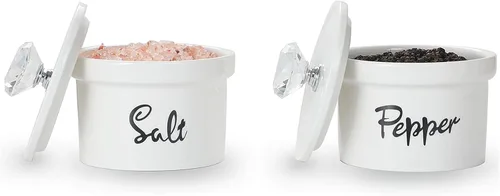 Miniatura 8 de Tazones de sal y pimienta con tapa de cristal, recipiente de cerámica de 12.5 onzas para encimera, decoración de cocina de granja, juego de 2 Dorado