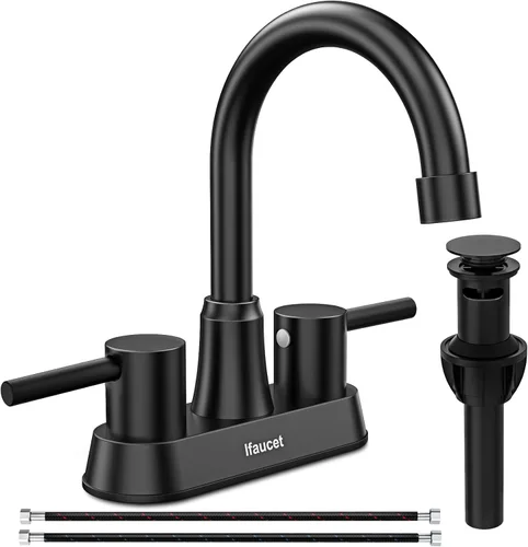 Grifo de baño negro de 3 agujeros, grifos de baño para fregadero de 3 agujeros, grifo de lavabo de baño, juego central de 4 pulgadas y 2 asas, sin