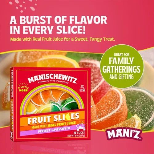 Miniatura 3 de Manischewitz Rebanadas de frutas confitadas navideña en una caja de regalo, 8 onzas, hechas con jugo de fruta real, sin gluten, sin jarabe de maíz