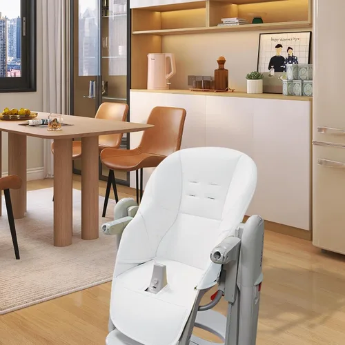 Miniatura 2 de LAFANDE Fundas para silla alta para bebé, cojín para silla de comedor de bebé, funda de piel sintética con acolchado para silla de comedor Peg Blanco