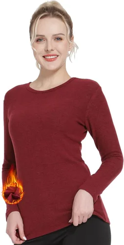 Miniatura 60 de MANCYFIT Tops térmicos para mujer, camisa con forro polar, manga larga, capa base, cuello en V