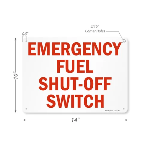 Miniatura 3 de SmartSign Letrero de metal con "Interruptor de apagado de combustible de emergencia" de 10 x 14 pulgadas, serigrafiado, aluminio laminado a prueba