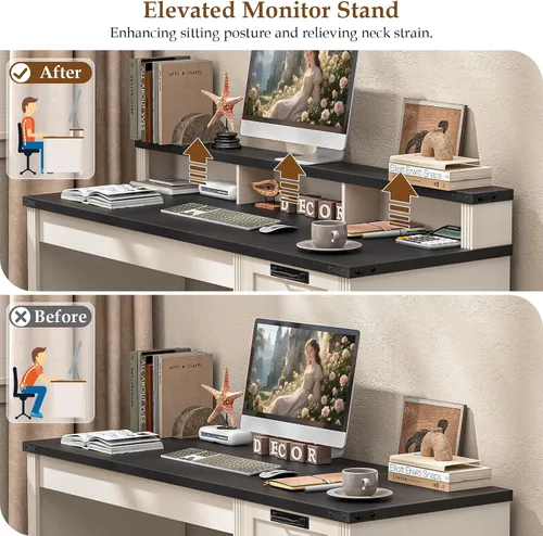 Miniatura 5 de Halitaa Escritorio ejecutivo de granja con 3 cajones, escritorio de computadora con cajón de archivos para colgar archivos de tamaño A4, escritorio