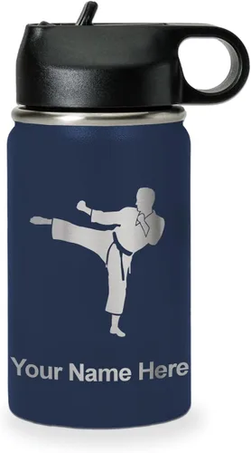 Miniatura 18 de Botella de agua personalizada LaserGram, Karate Man, de acero inoxidable con doble pared aislada al vacío con tapa abatible, regalo personalizado