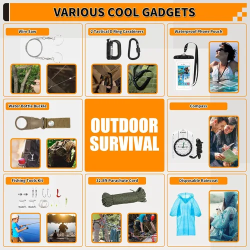 Miniatura 6 de Survival Kit, Gifts for Men Women Teen Boys, 252 pcs Survival Gear and Equipment Mini First Aid Kit for Car Home, Emergency Kit with Molle System