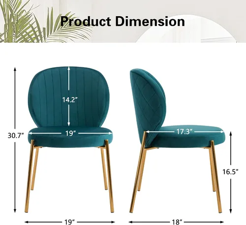 Miniatura 2 de DAGONHIL Juego de 2 sillas de comedor, sillas de terciopelo, modernas sillas tapizadas de mediados de siglo con patas de metal dorado para cocina