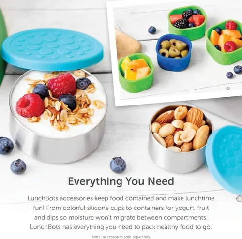 Miniatura 8 de LunchBots recipientes redondos a prueba de derrames, de 4 oz. Frasco inoxidable contenedor de refrigerios., juego de 2, Azul