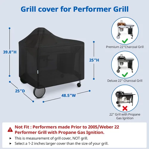 Miniatura 2 de SunPatio Funda impermeable para parrilla Weber de 22 pulgadas para parrilla Weber Performer Premium Deluxe, RecTeq, Char-Griller, en comparación