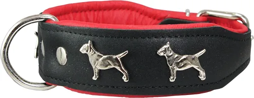 Miniatura 6 de Collar de perro acolchado de cuero suave de cuero real, Bull Terrier, 1.75 pulgadas de ancho. (Cuello de 13 a 15.25 pulgadas, marrón/beige)