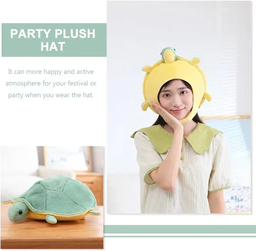 Miniatura 3 de PRETYZOOM Sombrero de felpa con forma de tortuga, carcasa de espuma suave para un uso cómodo durante todo el día, gorro ligero para accesorios