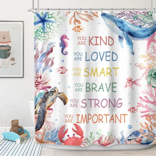 Miniatura 9 de Cortina de ducha infantil boho con arco iris, 60 pulgadas de ancho x 72 pulgadas de alto, citas inspiradoras, abstracto, motivacional, positivo