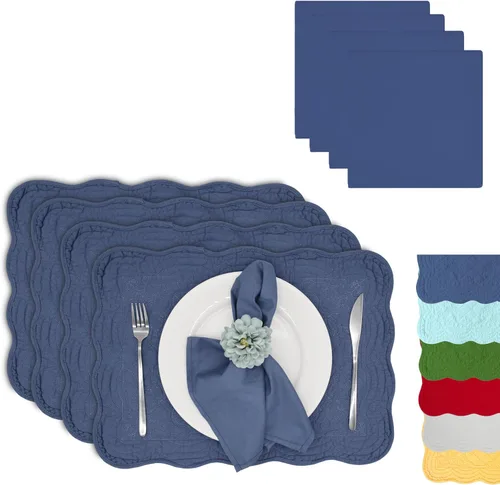 Miniatura 13 de Juego de 4 manteles individuales acolchados de algodón con servilletas a juego, manteles de mesa y servilletas de tela 100% algodón, juego de 8