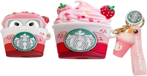 3D Linda y divertida taza de helado Kawaii a la moda para AirPods 3ª generación estuche [2021] estuche de carga rosa (fresa roja)