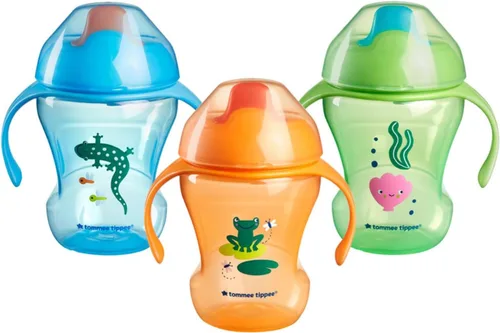 Tommee Tippee - Taza Sippee de entrenamiento, para más de 7 meses, 8 onzas, paquete de 3 tazas antiderrames para niños pequeños, azul, naranja y