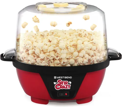 West Bend Stir Crazy - Máquina de palomitas de maíz con aceite caliente, máquina para hacer palomitas de maíz con tapa grande para tazón de servir y
