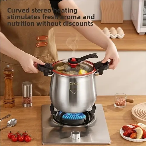 Miniatura 6 de Olla de presión de acero inoxidable de 6 cuartos de galón, ahorra un 70% de tiempo de cocción, Olla De Presion con sistema de tapa giratoria