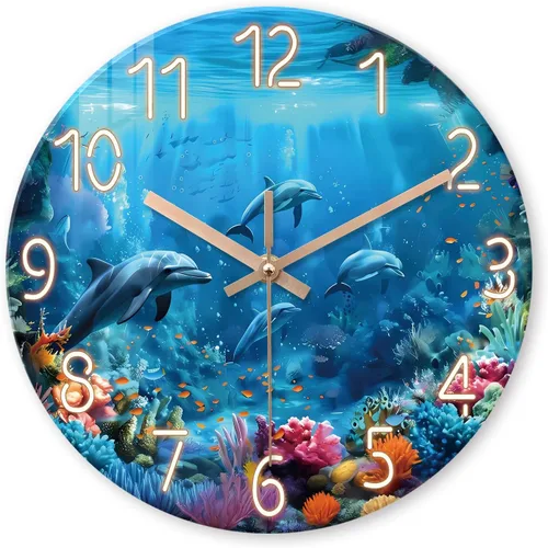 Miniatura 11 de XFM Reloj de pared de playa, silencioso, sin tictac, funciona con pilas, reloj de pared de 12 pulgadas con palmera tropical azul océano azul Blue7